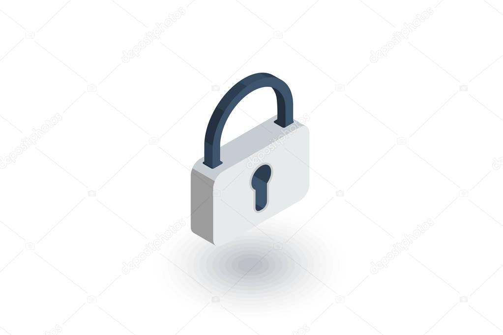 protection,, closed lock, password, access isometric flat icon. 3d vector
