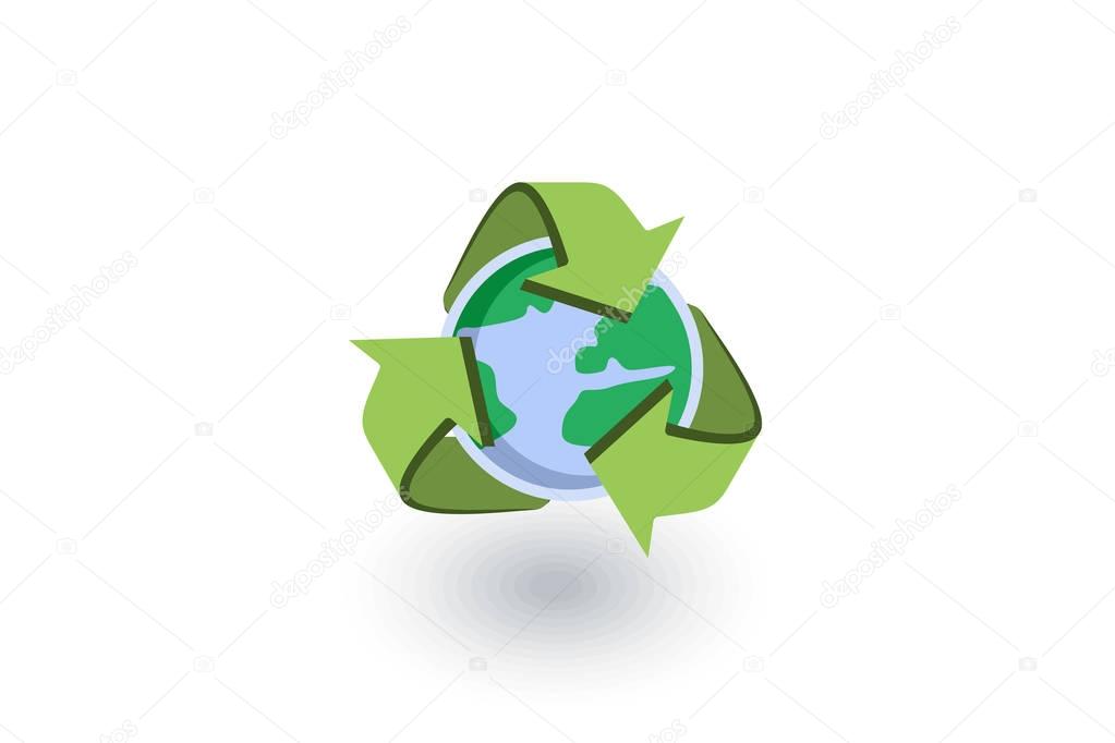 recycle arrows and earth isometric flat icon. 3d vector
