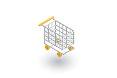 Alışveriş sepeti izometrik düz simgesi. 
