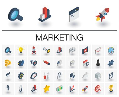 SEO ve Pazar analytics izometrik simgeler
