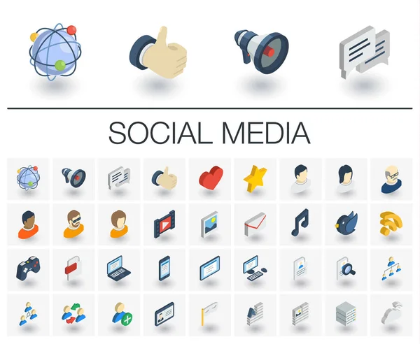 Sociale media en netwerk isometrisch icons — Stockvector