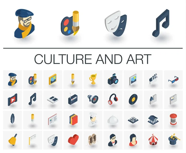 Cultuur en kunst isometrisch icons — Stockvector