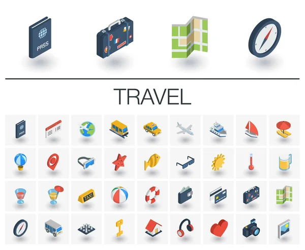 Travel and tourism isometric icons — Stock Vector