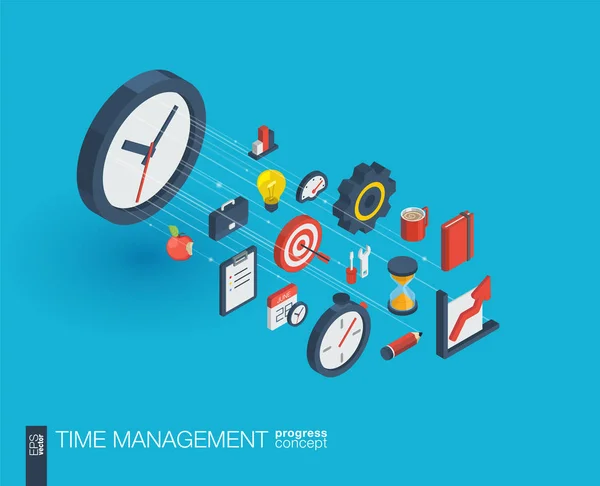 Time management integrated 3d web icons. — Stock Vector