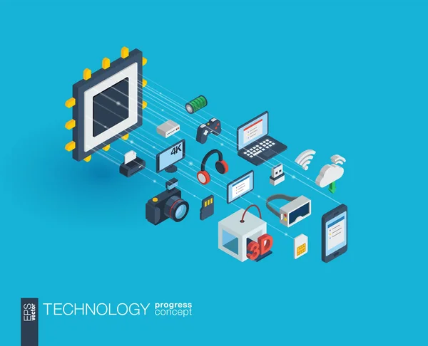 Icônes web 3D intégrées à la technologie — Image vectorielle