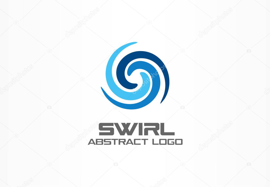 Business company logo. Corporate identity design element. Eco, nature, whirlpool, spa, aqua swirl Logotype idea. Water spiral, blue circle three segment mix concept. Colorful Vector icon