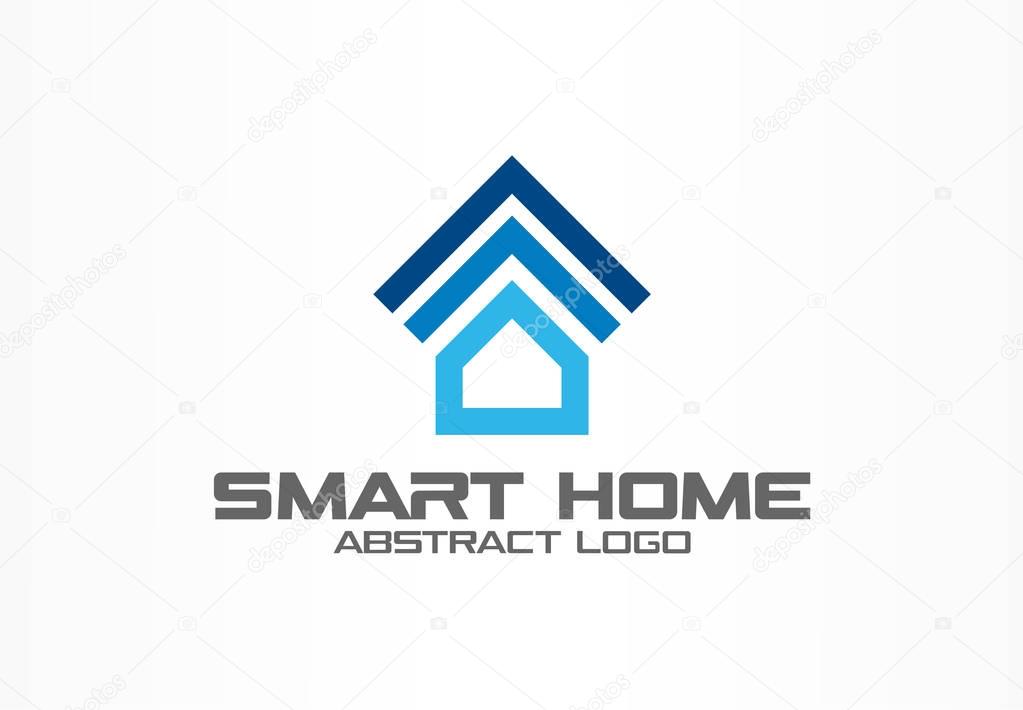 Business company logo. Corporate identity design element. Smart house system, wi-fi remote control logotype idea. Home technology development, alarm concept. Colorful Vector icon
