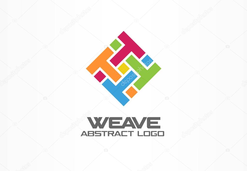 Business company logo. Corporate identity design element. Weave, letter t, print logotype idea. Square group, integrate, technology mix concept. Color Vector connect icon