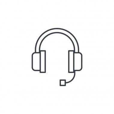 teknik destek, kulaklık mikrofon, operatör ince çizgi simgesi. 