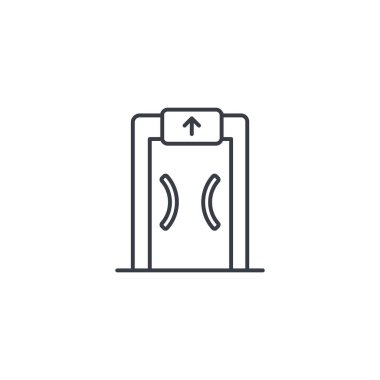 Güvenlik metal detektörü, güvenlik teknoloji ince çizgi simgesi. 