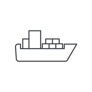 Konteyner kargo gemisi ince çizgi simgesi.