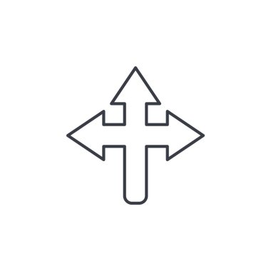 Ok çapraz, üç şekilde ince çizgi simgesi. 