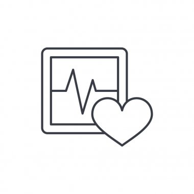 Nabız, EKG, kardiyogram ince çizgi simgesi. 