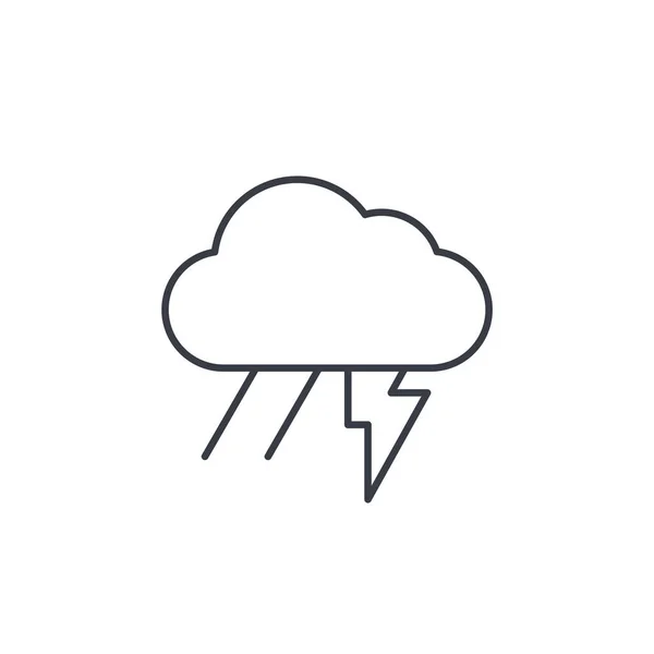 Błyskawica, burza, deszcz i chmury cienkich linii ikona. — Wektor stockowy