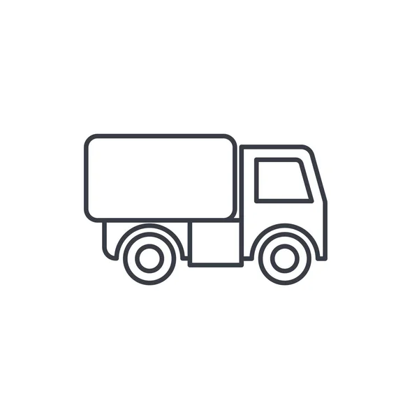 LKW-Fahrerhaus, Transporteraufbau, Container-Thin-Line-Symbol. — Stockvektor