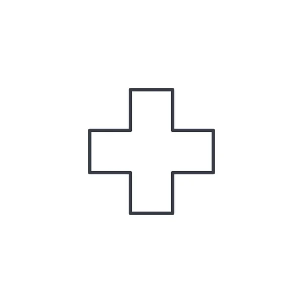 Premiers soins, pharmacie, icône de ligne mince croix médicale . — Image vectorielle