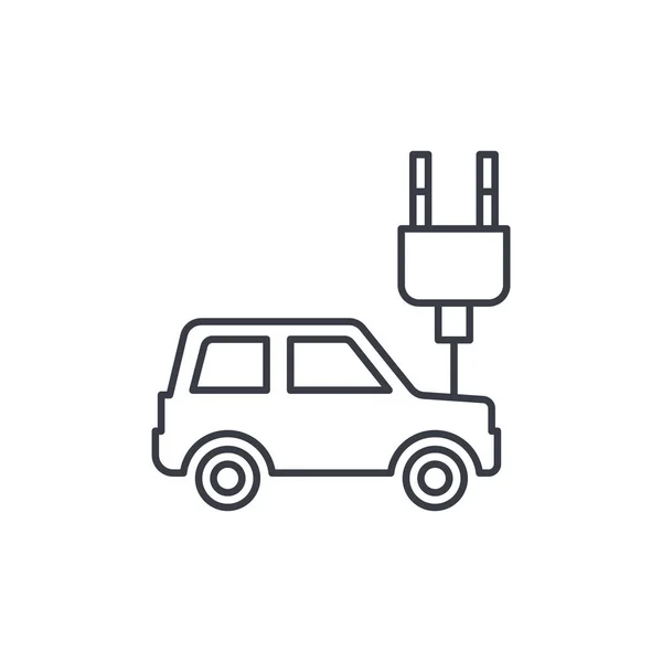 Elektrikli otomobil, Tak kablo, ekoloji ince çizgi simgesi. — Stok Vektör