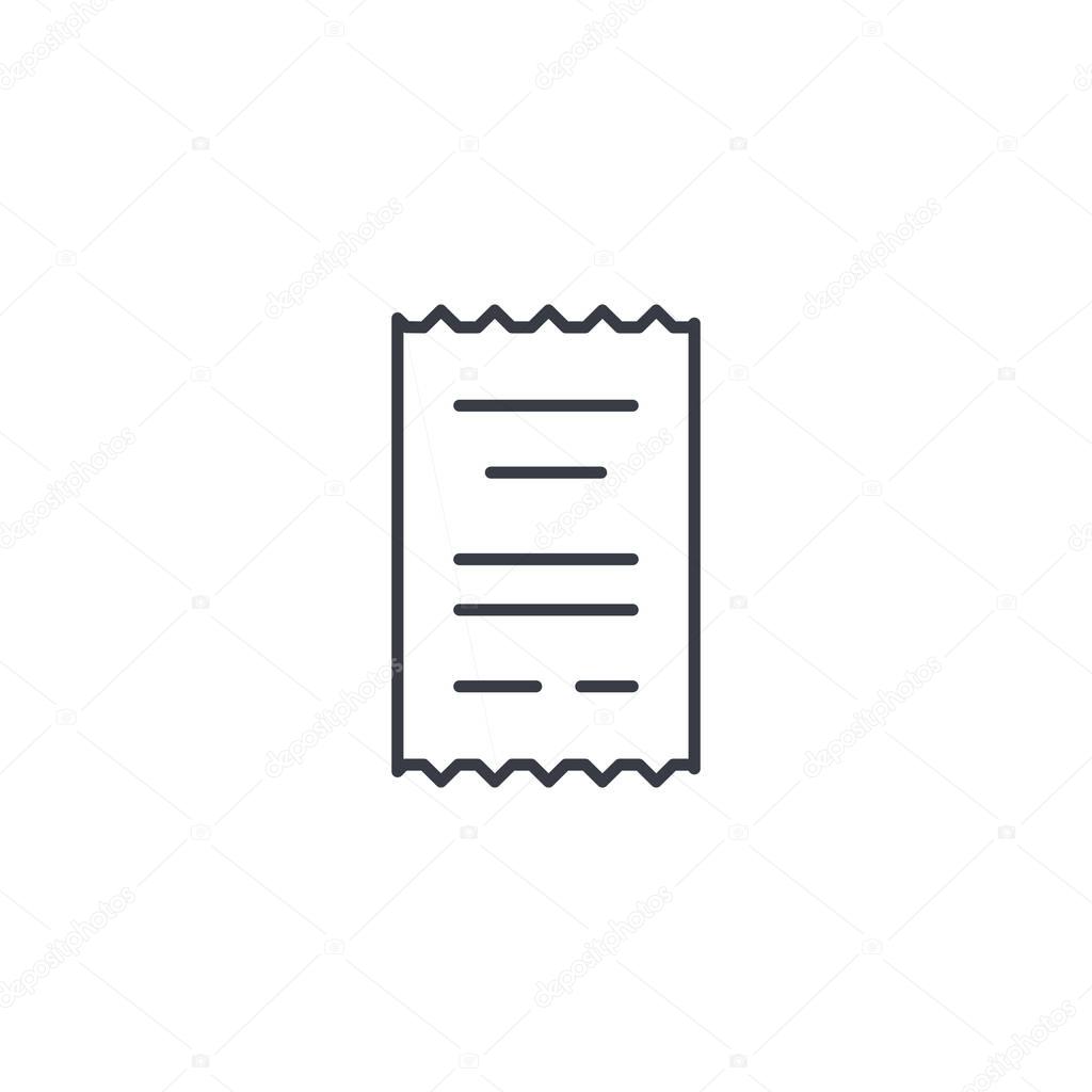 Receipt, paper thin line icon. Linear vector illustration. Pictogram isolated on white background