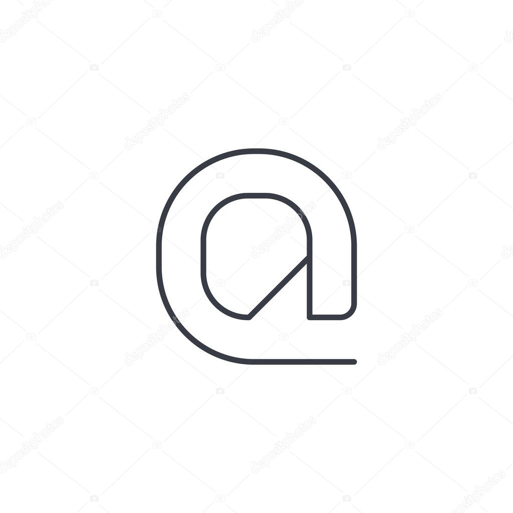Email symbol, at thin line icon. Linear vector illustration. Pictogram isolated on white background