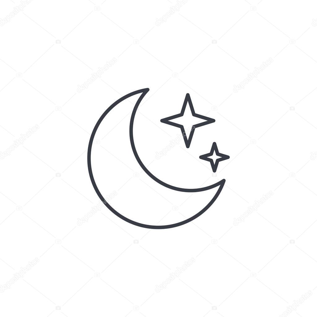Night, Moon and star thin line icon. Linear vector illustration. Pictogram isolated on white background