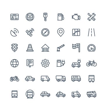 Taşımalı, gezinti anahat sembolleri vektör ince çizgi Icons set.