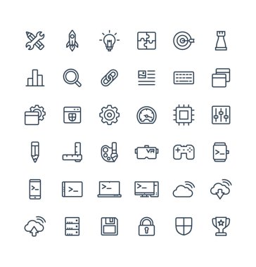 Dijital kalkınma anahat sembolleri ile vektör ince çizgi Icons set
