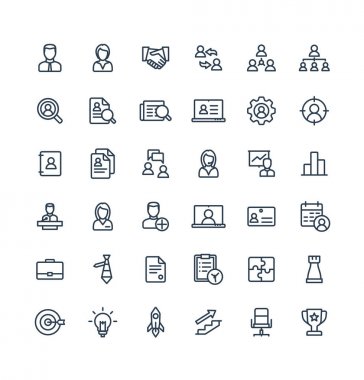 İş ve yönetim anahat sembolleri vektör ince çizgi Icons set.