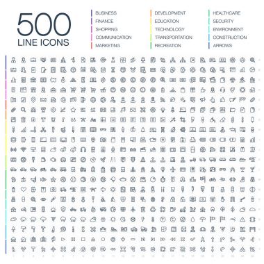 Vector illustration of 500 thin line web icons clipart