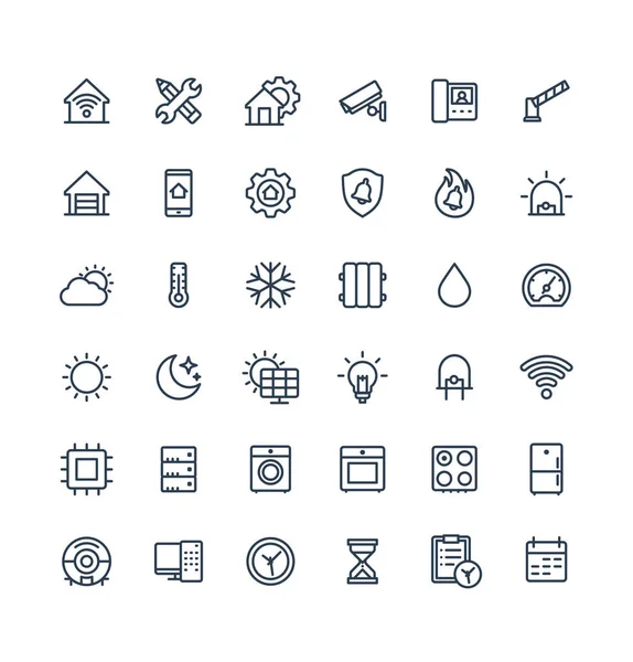 Vector thin line icons set with home, smart house outline symbols — Stock Vector