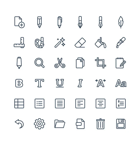 Vector thin line icons set and graphic design elements. Illustration with text edit, graphic tools outline symbols — Stock Vector