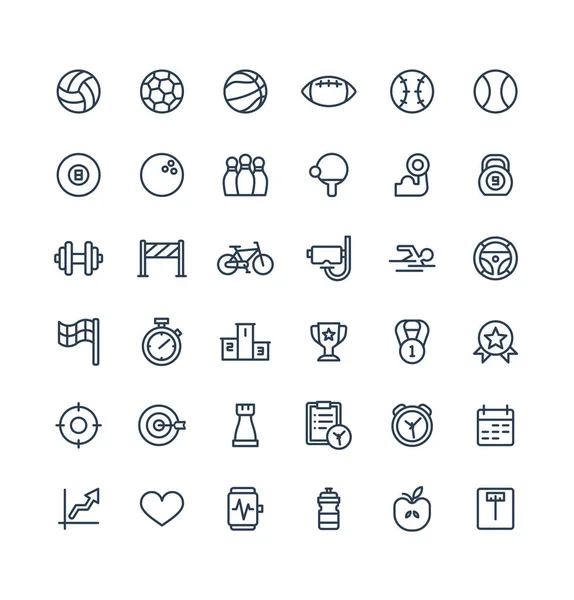 Vector thin line icons set with sport and fitness outline symbols. — Stock Vector