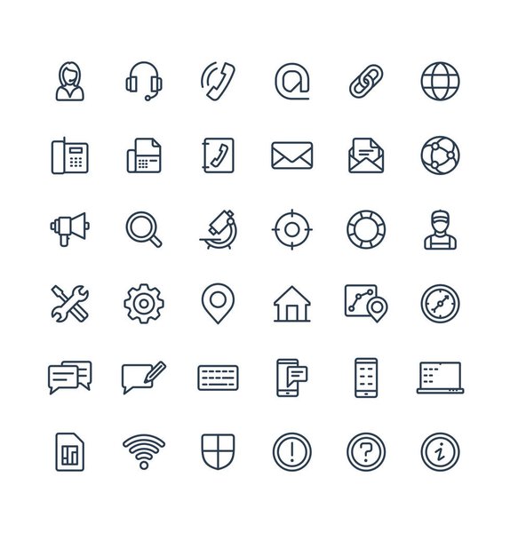 Векторные тонкие линии иконки, установленные с нами, символы службы технической поддержки
.