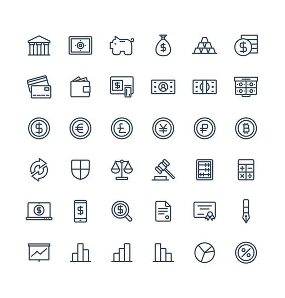 Conjunto de iconos de línea delgada vectorial con símbolos de contorno bancario y financiero . — Archivo Imágenes Vectoriales
