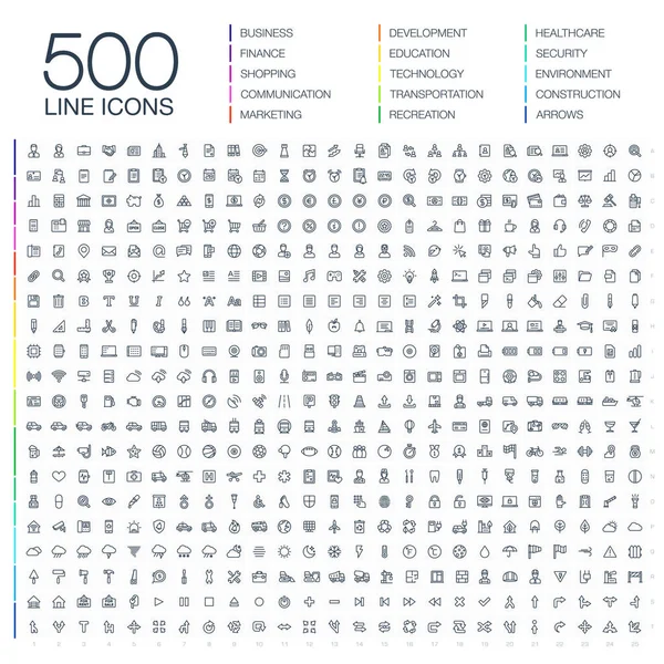 Vector illustration of 500 thin line web icons — Stock Vector