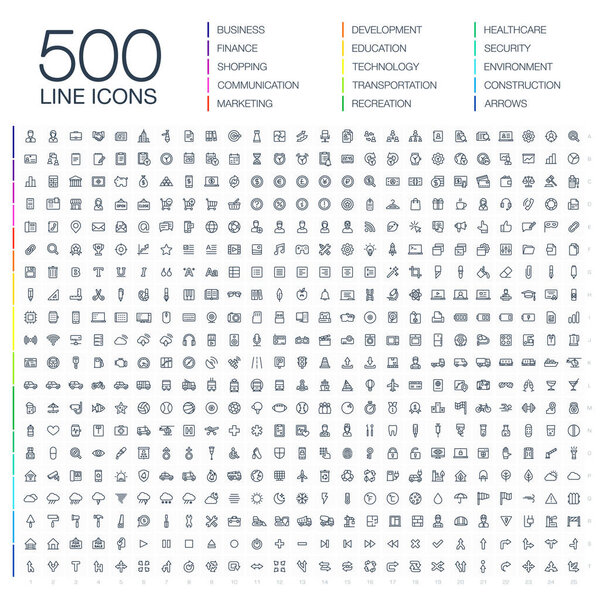Vector illustration of 500 thin line web icons