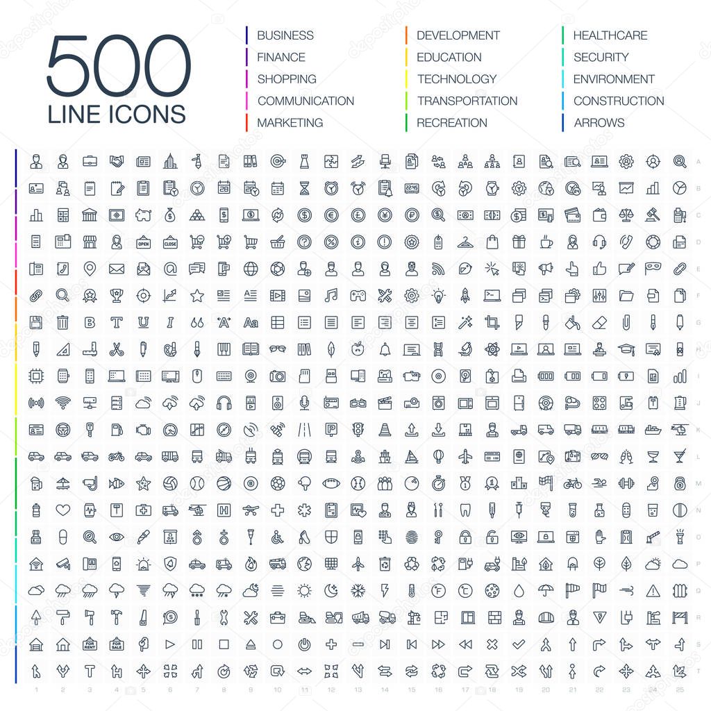 Vector illustration of 500 thin line web icons
