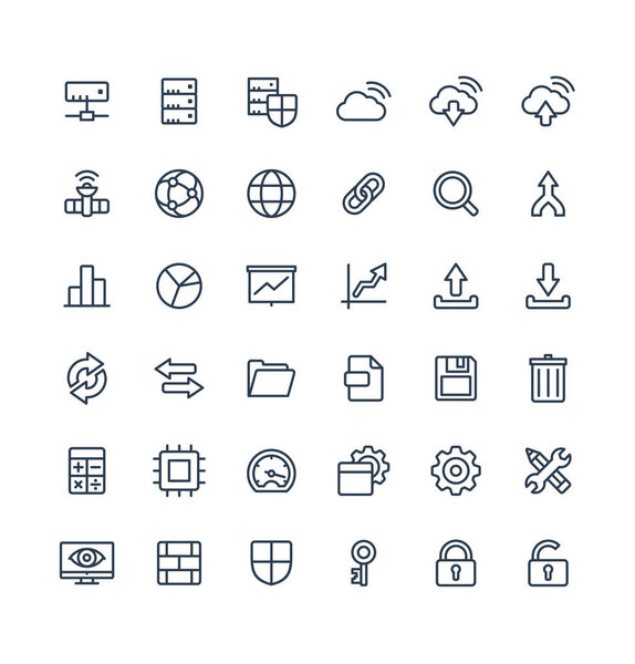  иконки линий с большими символами технологии данных и аналитики
