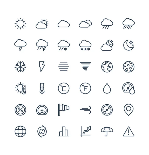 Line icons set with weather and meteo outline symbols. — Stock Vector