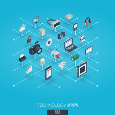 Dijital teknoloji ve elektronik izometrik simgeler