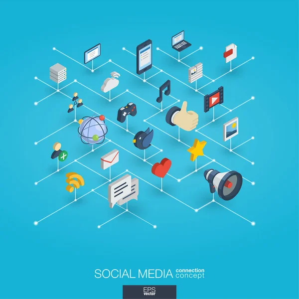 Sociale media en netwerk isometrisch icons — Stockvector