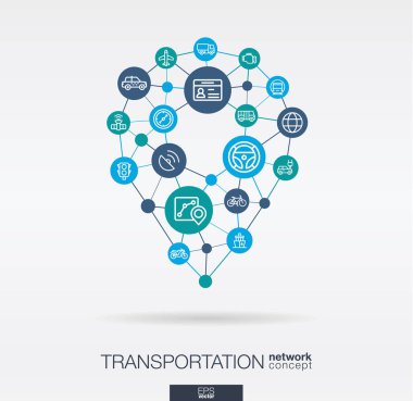 Lojistik entegre ince çizgi web simgeler harita iğne şeklinde, gps navigasyon işaretleyici tasarımını illüstrasyon vektör. Dijital ağ kavramı.  