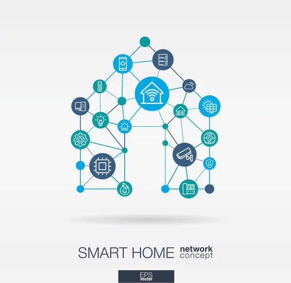 vector illustration design of Smart home integrated thin lines and circles. Digital neural network interact concept.