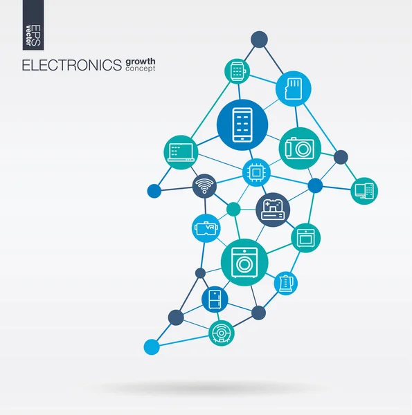 Design Ilustração Vetorial Ícones Integrados Linha Fina Eletrônica Crescimento Progresso —  Vetores de Stock