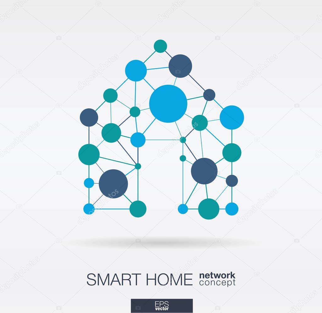 vector illustration design of Smart home integrated thin lines and circles. Digital neural network interact concept. 