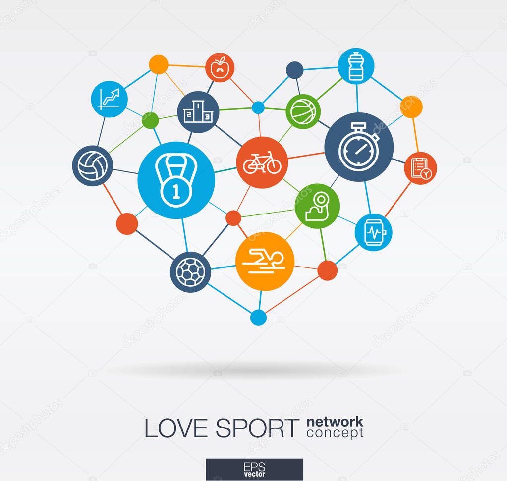vector illustration design of Love sport integrated thin line icons in heart shape. Digital network concept. 