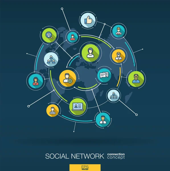 Abstraktní Pozadí Sociální Sítě Digitální Připojení Systém Integrovaným Kruhy Ploché — Stockový vektor