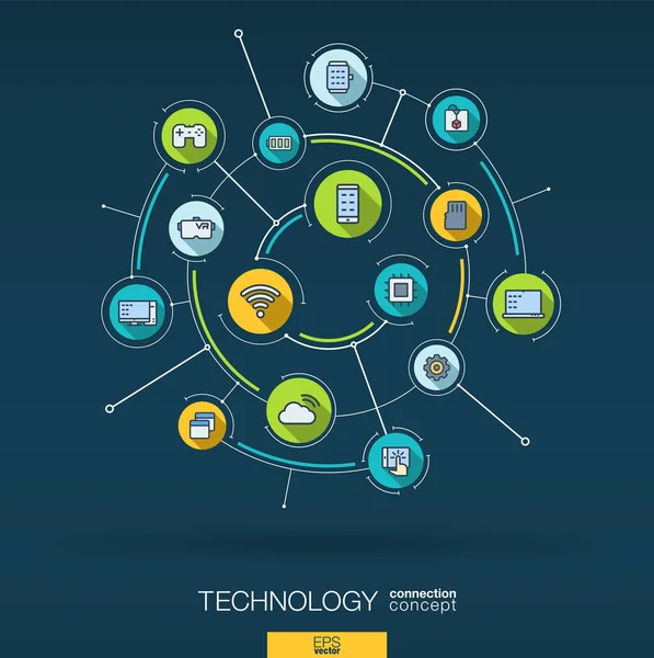 Abstract Wireless Technology Background Digital Connect System Integrated Circles Flat — Stock Vector