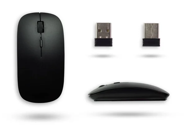 Souris Sans Fil Noire Émetteur Souris Sans Fil Usb Sur — Photo