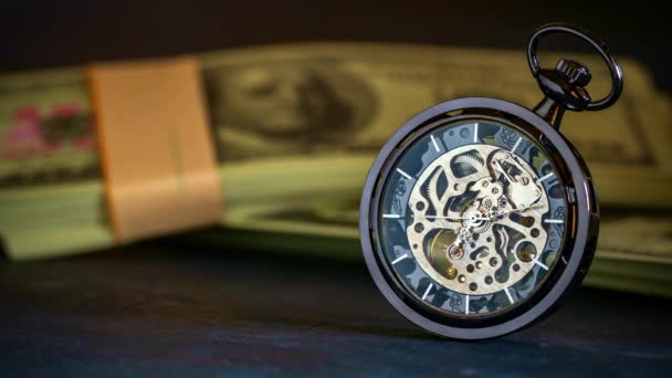 Time Lapse Zakhorloge Dollar Bankbiljet Stapelen Duisternis Achtergrond Het Begrip — Stockvideo