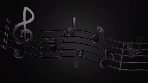 Μαύρες Νότες Μουσικής Και Κυματικές Γραμμές Στο Σκοτάδι Animation Έννοια — Αρχείο Βίντεο